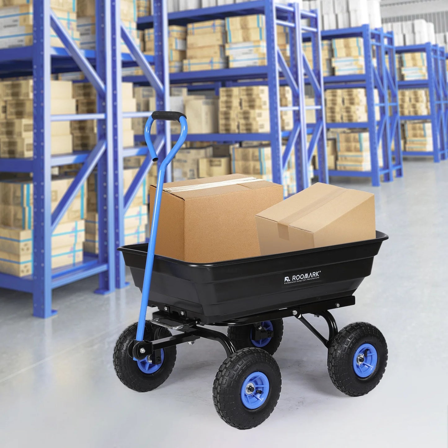 Garden Dump Cart w/ Quick Release System 600lb Yard Cart, Heavy Duty Poly Yard Dump Wagon w/ Adjustable Handle 10in Tires