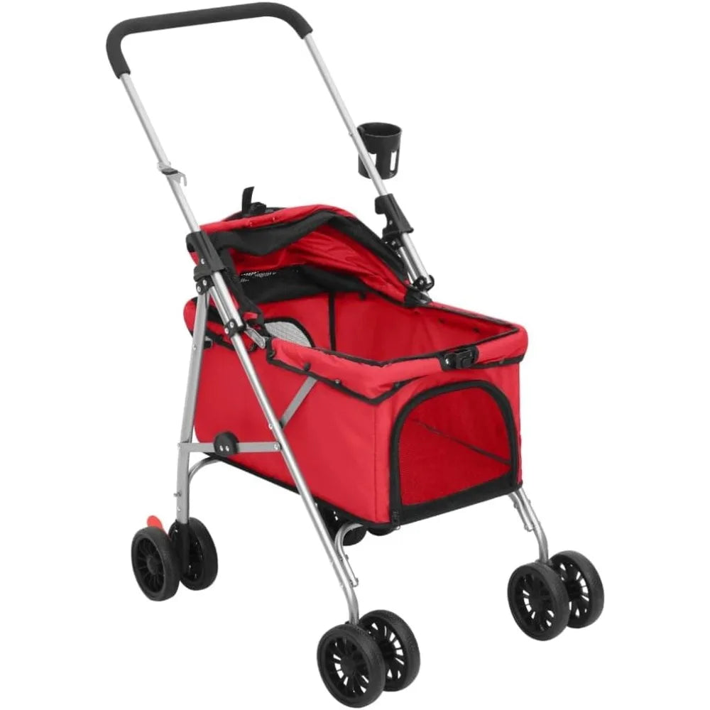 Folding Pet Stroller For Small To Medium Pets, Red With UV Protection And Breathable Oxford Fabric 29.9X19.7X39.4 in Lightweight