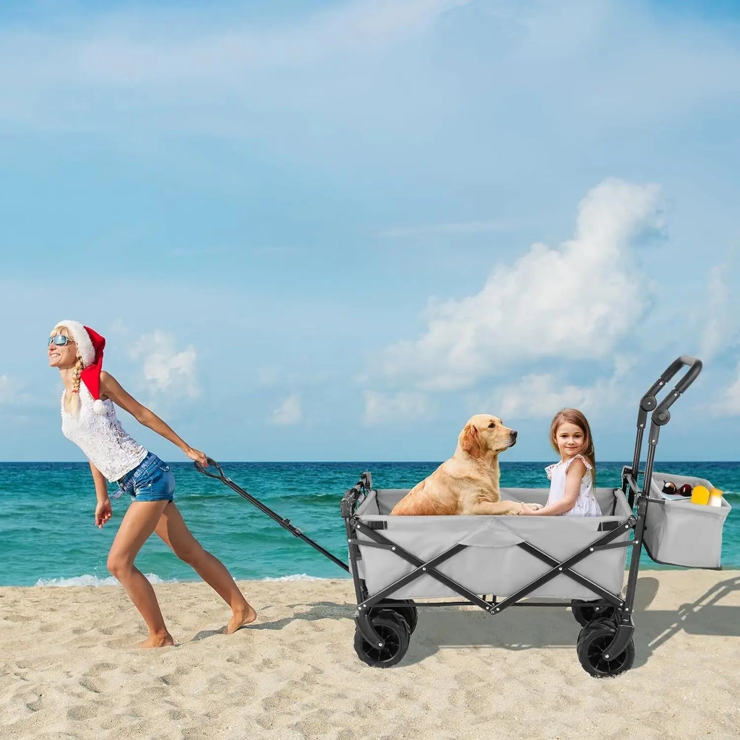 262L Collapsible Wagon cart with Removable Canopy, 115kg Capacity Push & Pull Utility Cart 600D Oxfort, Off-road wheel