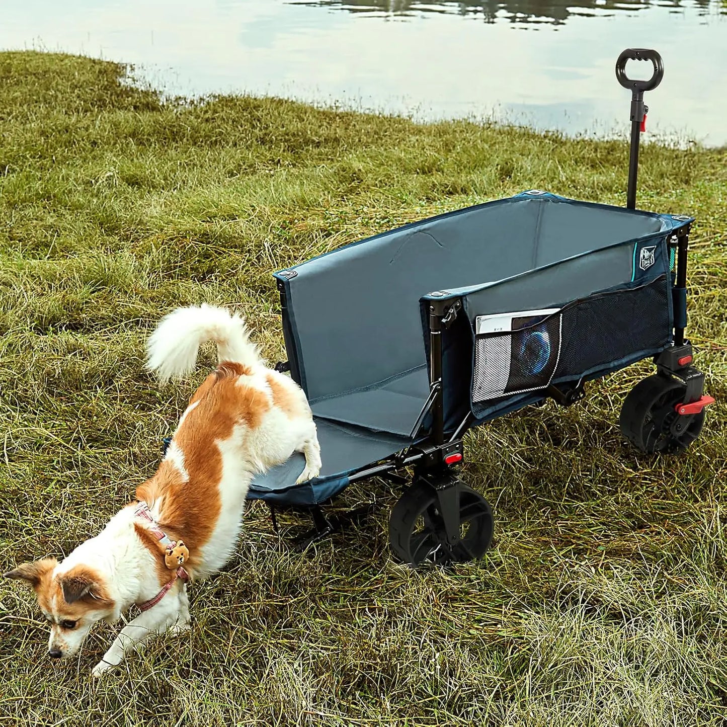 TIMBER RIDGE 47" L Collapsible Wagon with Tailgate & Brake, 300lbs Heavy Duty Beach Wagon with All-Terrain, Big Wheels 250L