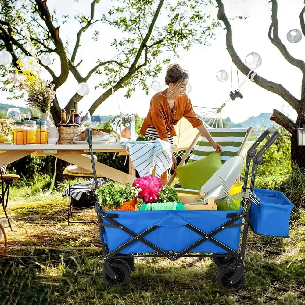262L Collapsible Wagon cart with Removable Canopy, 115kg Capacity Push & Pull Utility Cart 600D Oxfort, Off-road wheel