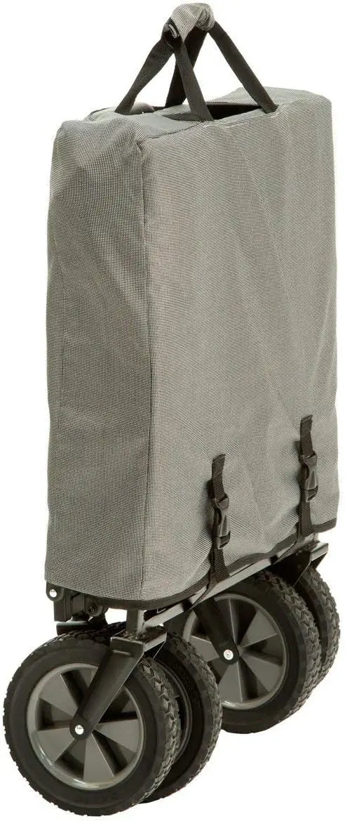 Collapsible Outdoor Utility Wagon with Folding Table and Drink Holders, Gray