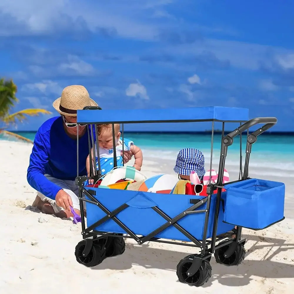 262L Collapsible Wagon cart with Removable Canopy, 115kg Capacity Push & Pull Utility Cart 600D Oxfort, Off-road wheel