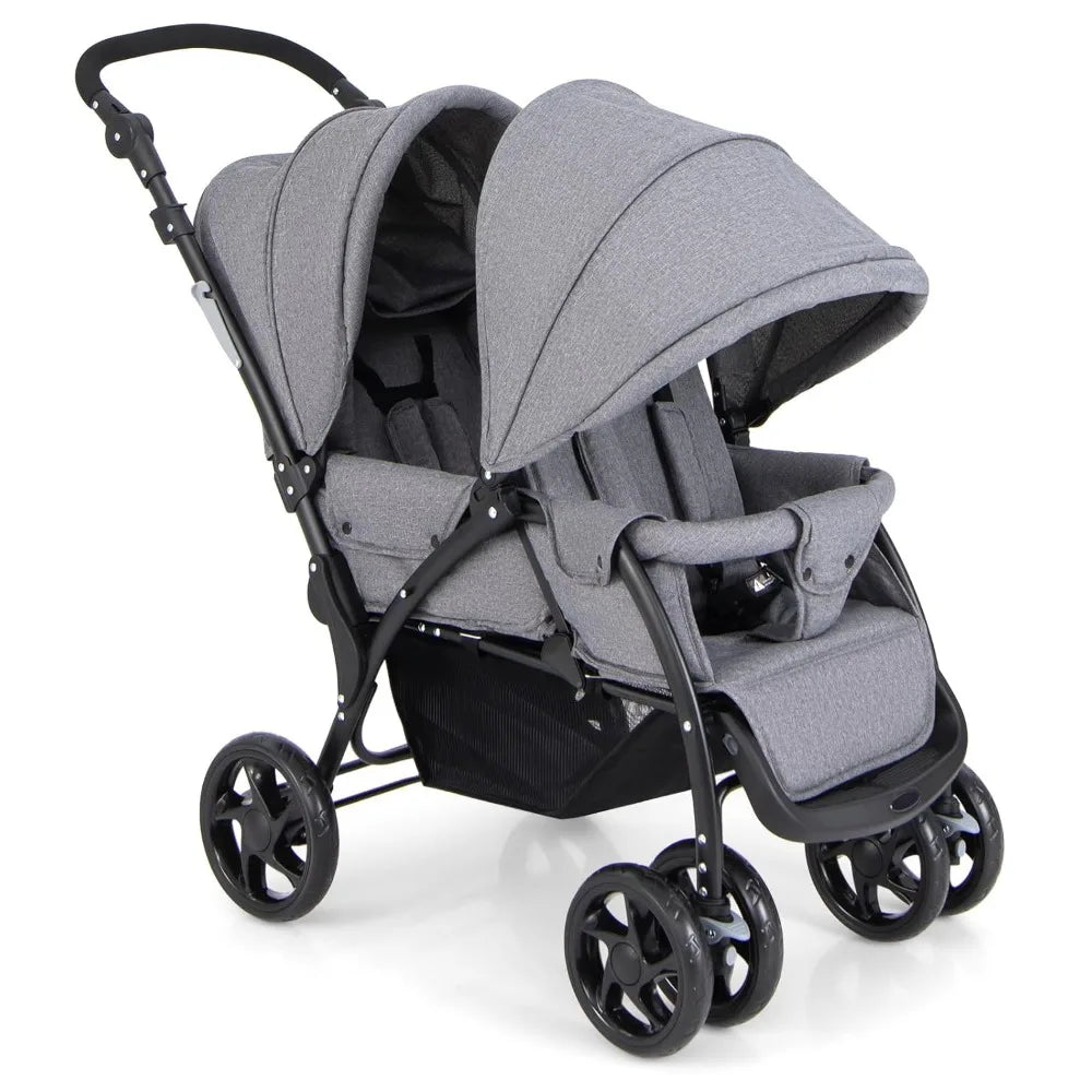 Double Stroller, Foldable Lightweight Infant Twin with Tandem Seating, 5-Point Harness, Recline Seat, Storage