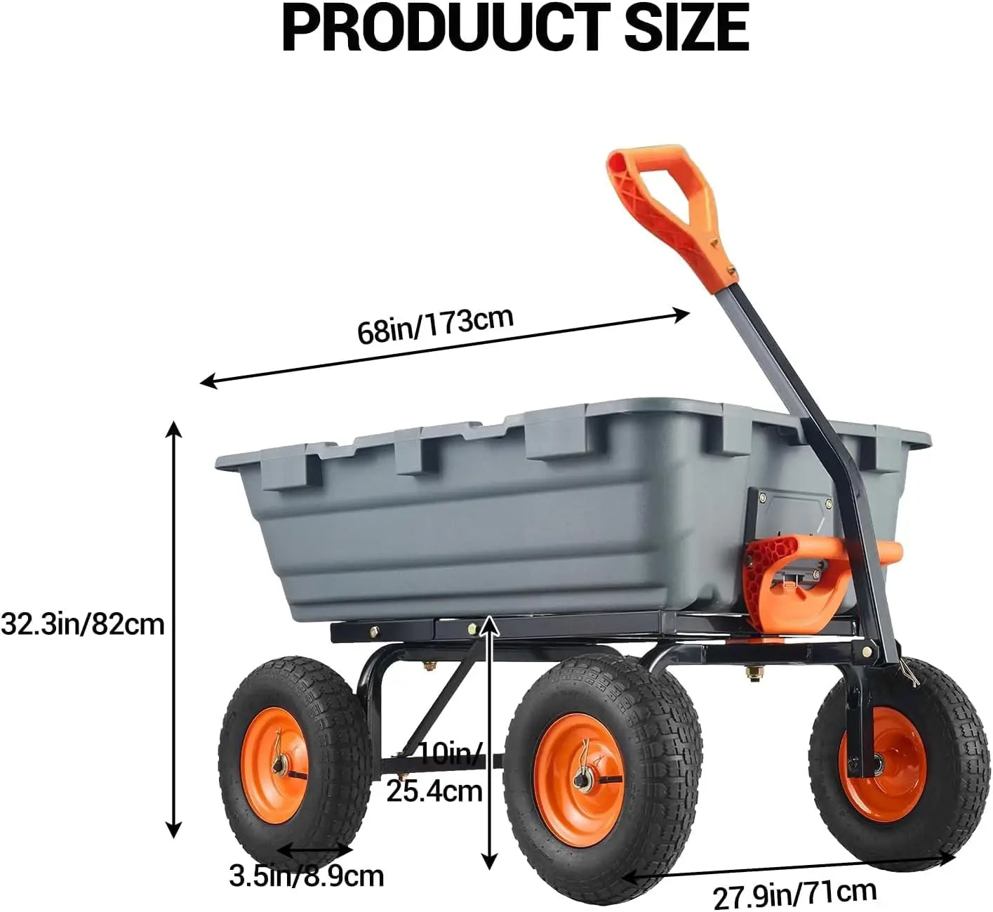 Garden Dump Cart, Versatile Steel Frame, Utility Dump Wagon