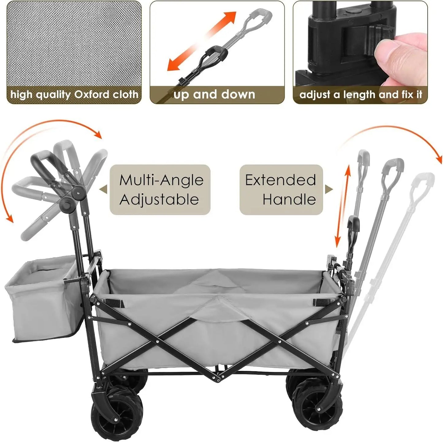 262L Collapsible Wagon cart with Removable Canopy, 115kg Capacity Push & Pull Utility Cart 600D Oxfort, Off-road wheel