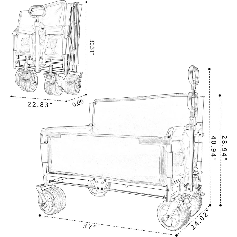 3-in-1 Heavy-Duty, Convertible, Folding Wagon Cart with Bench Seat & Storage – 500lb Capacity, 180L All-Terrain Wagon for Camping,