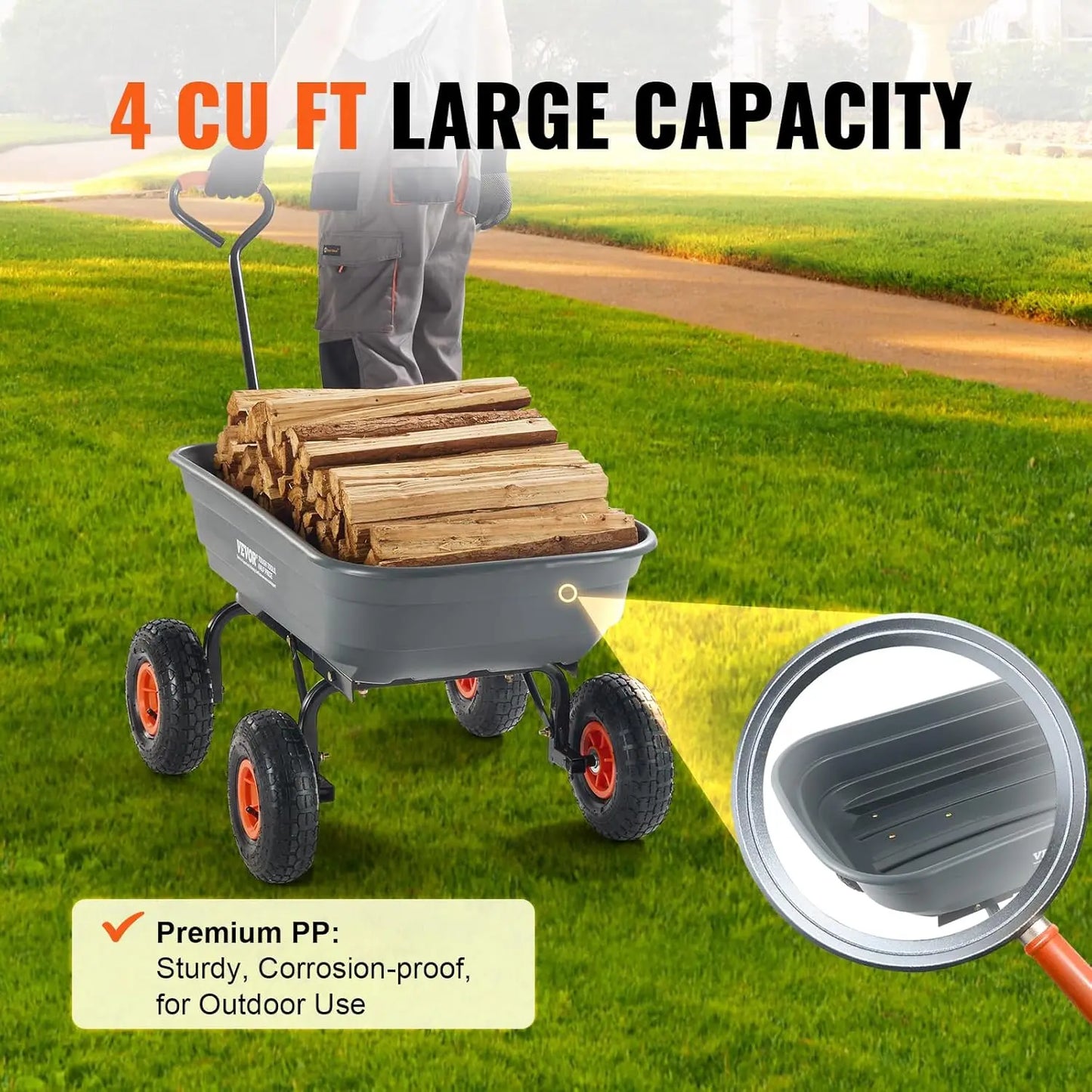 600lbs Poly Garden Dump Wagon Cart, with 10in All Terrain Wheels