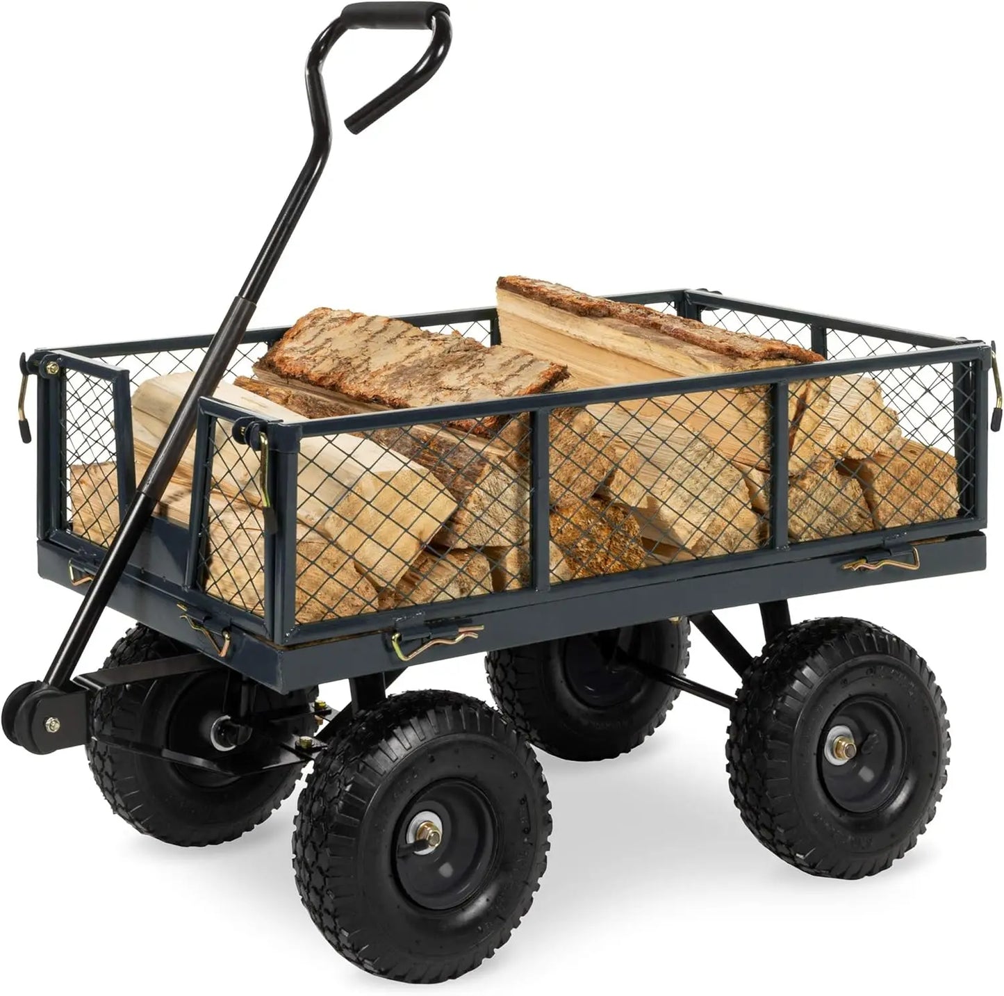 Heavy-Duty Steel, 400lb Weight Capacity Wagons, Removable Sides, Long Handle, 10in Tires - Green