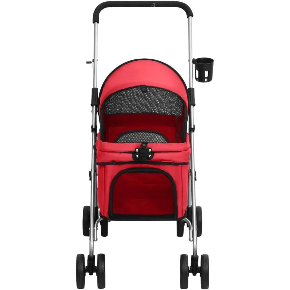 Folding Pet Stroller For Small To Medium Pets, Red With UV Protection And Breathable Oxford Fabric 29.9X19.7X39.4 in Lightweight
