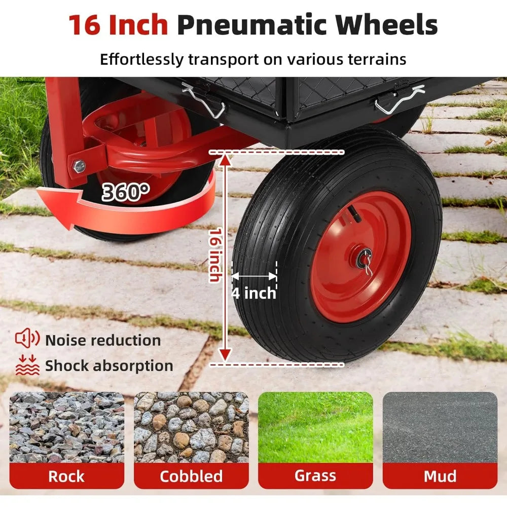 1400lbs Steel Garden Cart, Heavy Duty Yard & Garden Wagon w Removable Mesh Sides, Utility Metal Wagon Convert into Flatbed