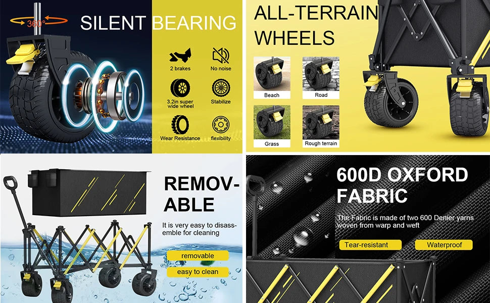 Foldable Wagon - Heavy Duty Garden cart with Large All-Terrain Wheels