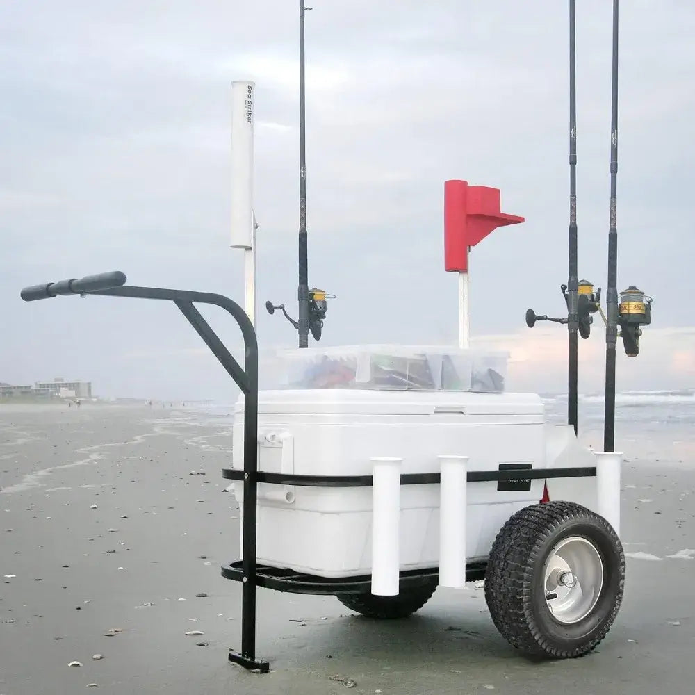 Deluxe Surf, Pier and Beach Cart – Outdoor Fishing Rolling Wheel Wagon - 7 rod holders