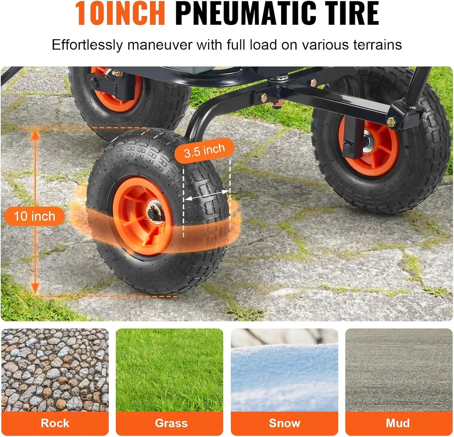 600lbs Poly Garden Dump Wagon Cart, with 10in All Terrain Wheels