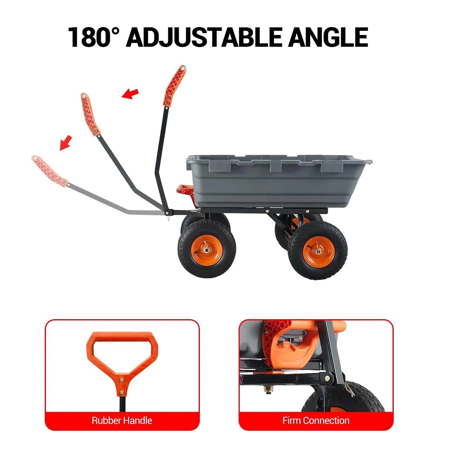 Garden Dump Cart, Versatile Steel Frame, Utility Dump Wagon