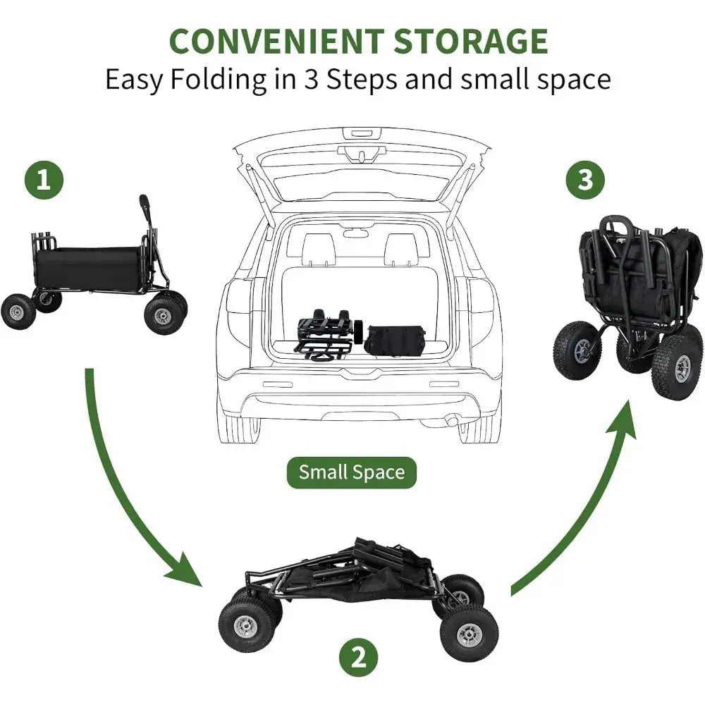 Fishing Cart, Collapsible Wagon with 11” All Terrain Big Wheels, Heavy-Duty Fishing Cart with 6 Rod Holders and Storage Pockets - convenient storage