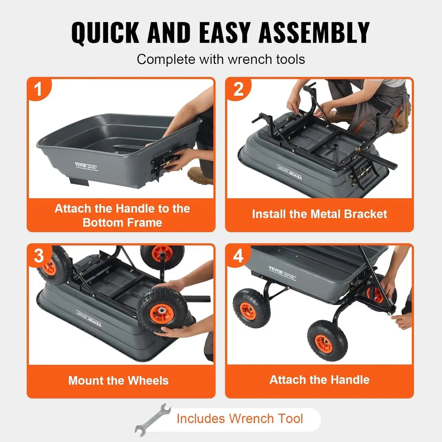 Garden Dump Cart, 600lbs with 10in All Terrain Wheels