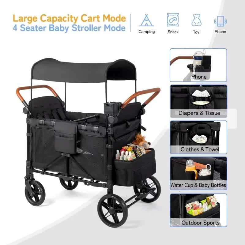 Outdoor Folding Wagon Stroller, 4 Seater with Full Canopy.