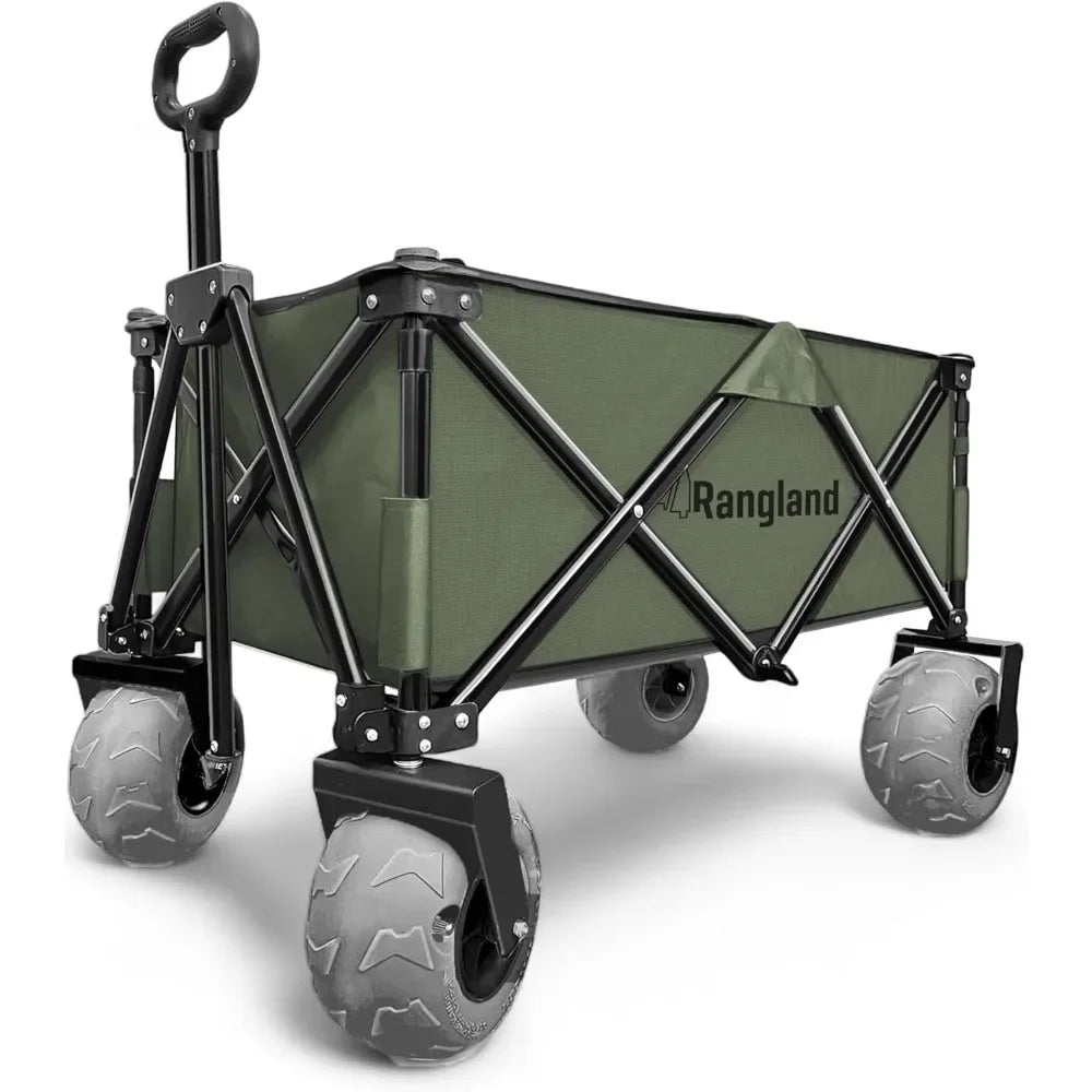 Beach Cart with Big Air Wheels for Sand - All Terrain Wagon with Large Pneumatic Rubber Tires, Folding Design