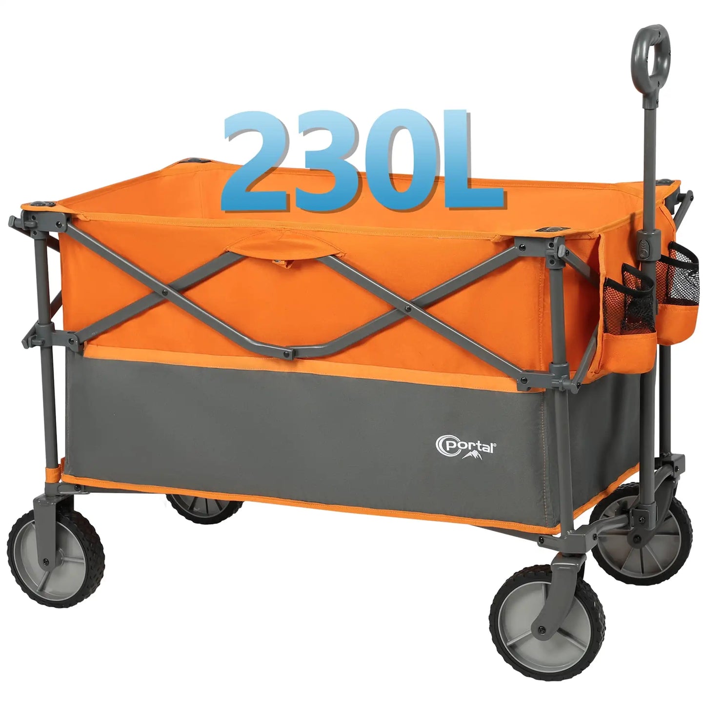 Collapsible Folding Garden Wagon, Utility Cart with Wheels, Cup Holder& Side Pocket, Orange