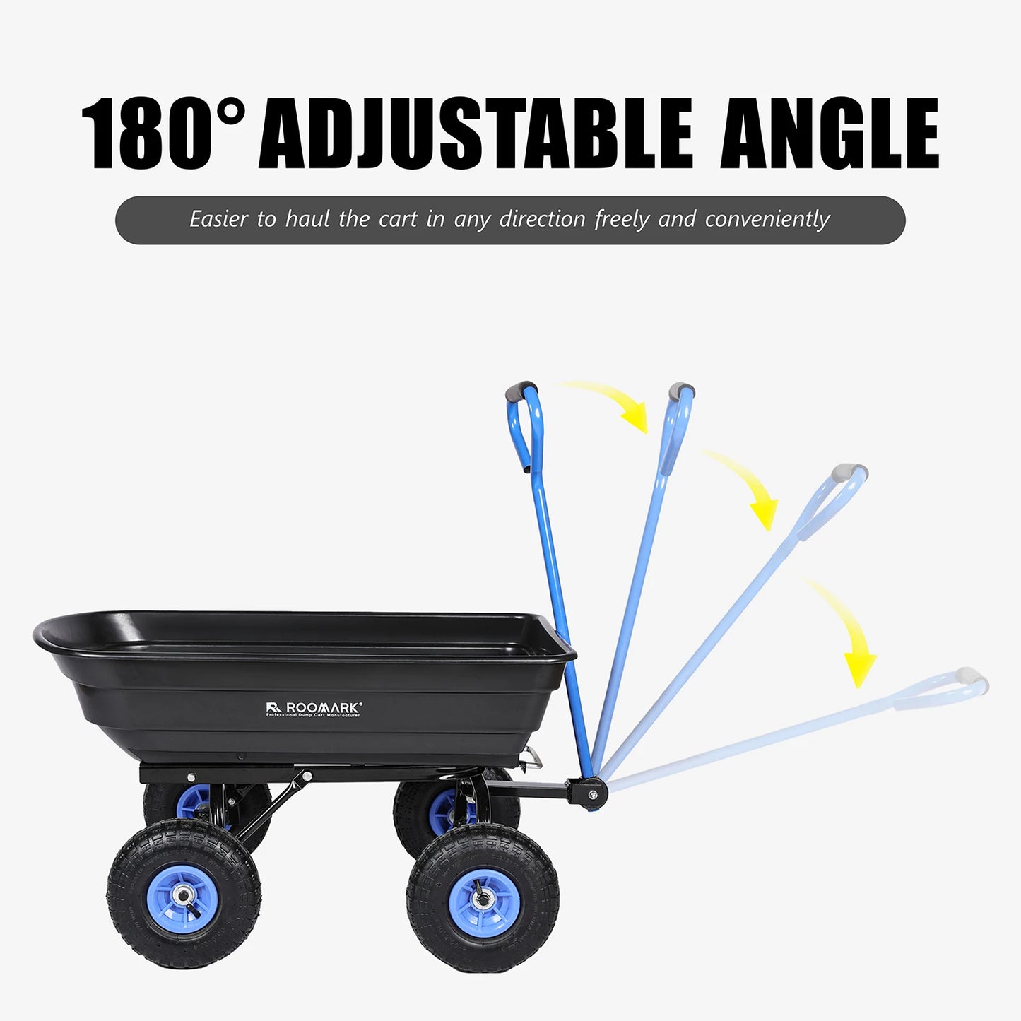 Garden Dump Cart w/ Quick Release System 600lb Yard Cart, Heavy Duty Poly Yard Dump Wagon w/ Adjustable Handle 10in Tires
