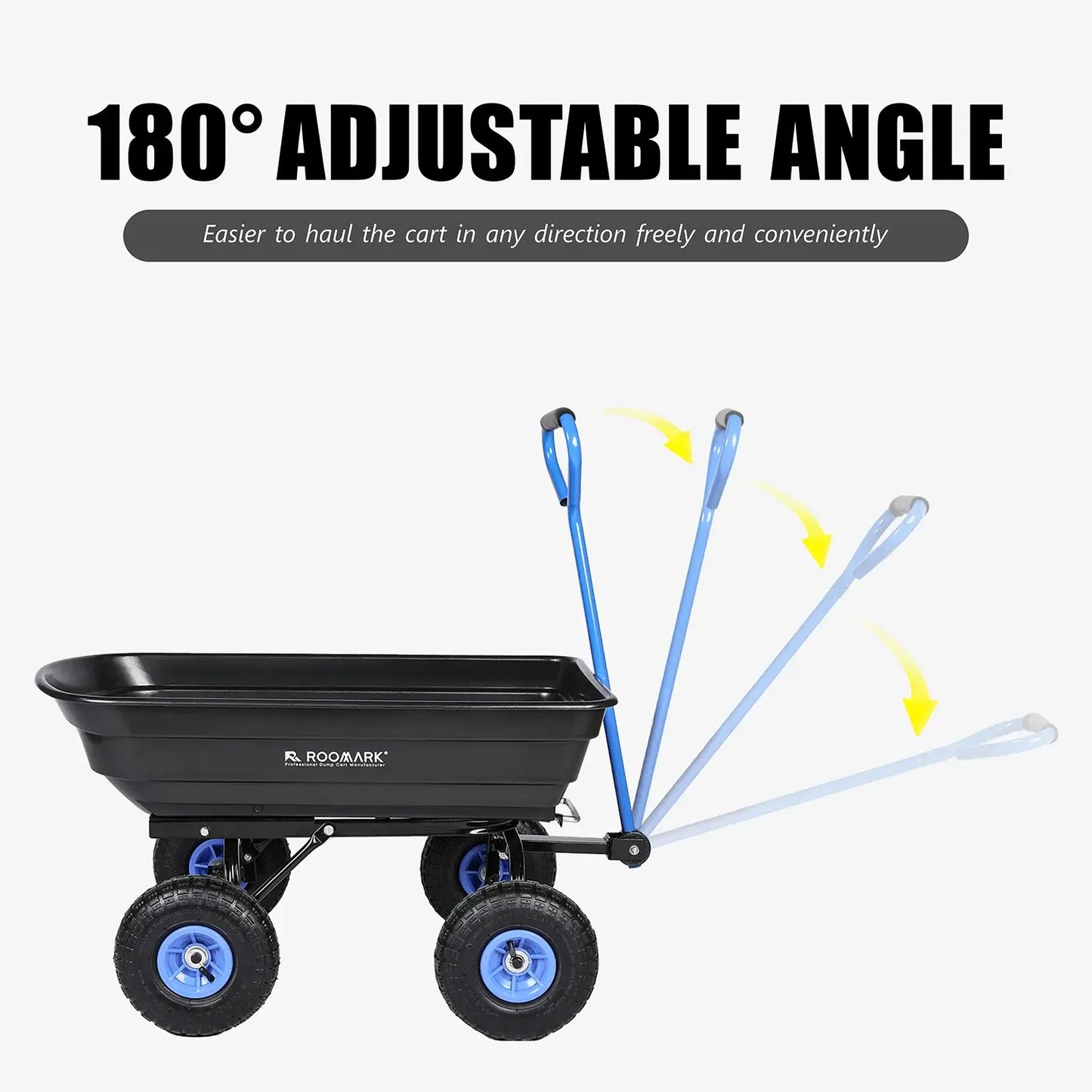 Heavy Duty Garden Dump Cart w/ Quick Release System, 600lb Yard Cart, Adjustable Handle , 10in Tires - adjustable handle