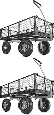 800 Pound Capacity, Heavy Duty Durable Steel Mesh, Convertible Flatbed Garden, Outdoor Hauling Utility Wagon Cart, Black (2 Pack)
