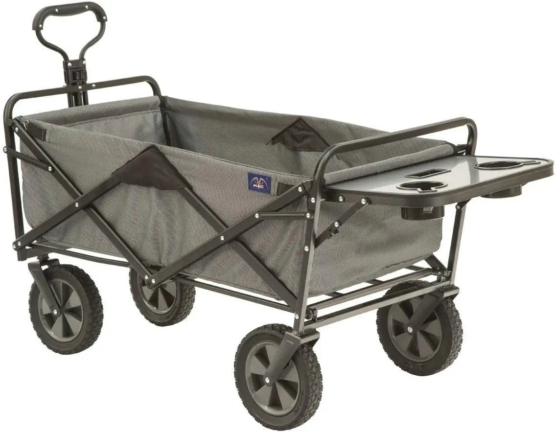 Collapsible Outdoor Utility Wagon with Folding Table and Drink Holders, Gray
