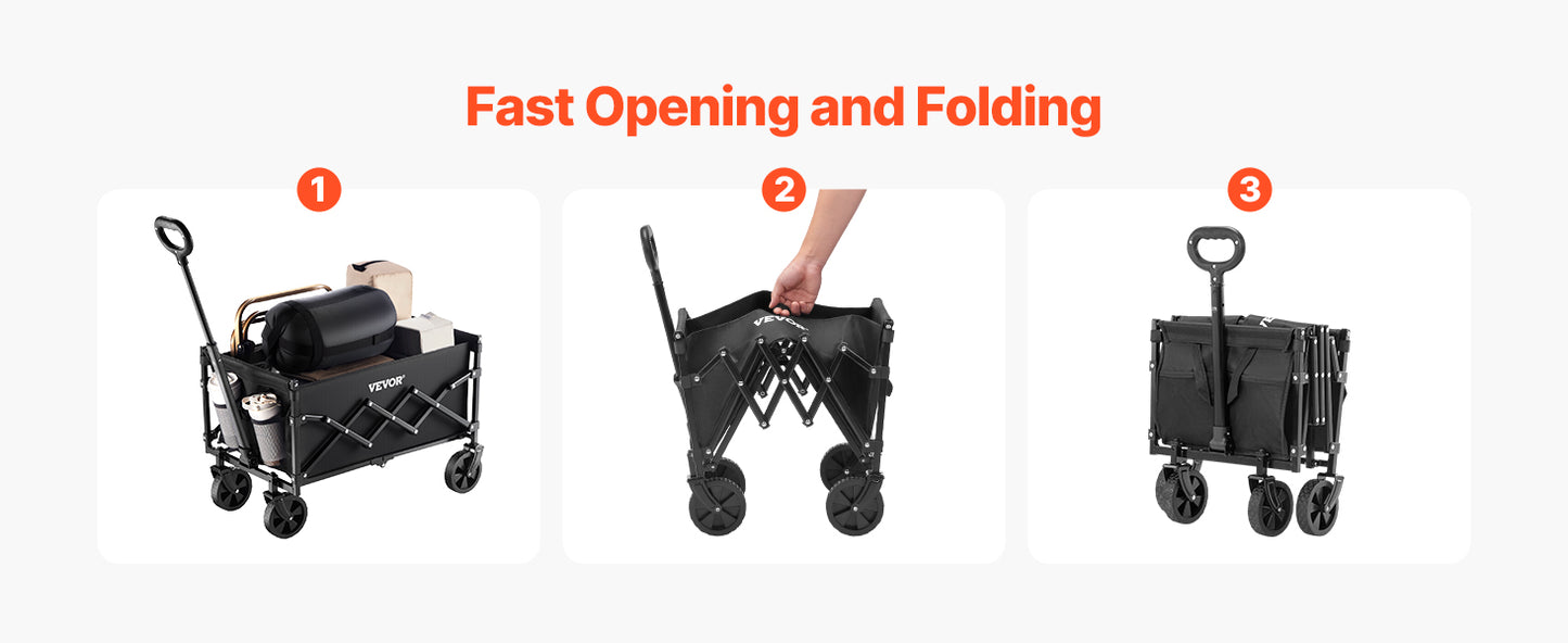 VEVOR Collapsible Wagon Cart, 120L & 225LBS Folding with All-Terrain Wheels with Adjustable Handle