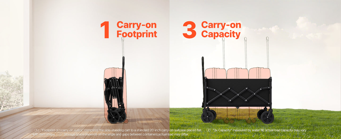 VEVOR Collapsible Wagon Cart, 120L & 225LBS Folding with All-Terrain Wheels with Adjustable Handle
