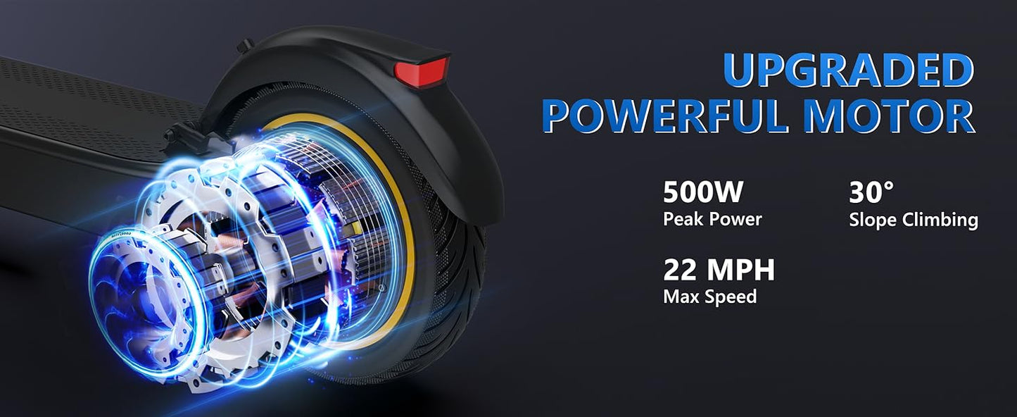 Adult Folding Electric Scooter, 22MPH Max Speed, 500W 14.5AH, 28 Miles Long Range, Dual Shock Absorber