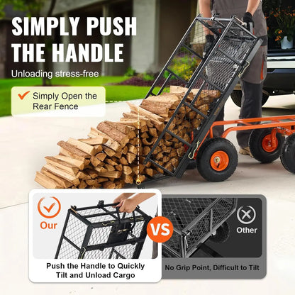 400lbs Steel Garden Dump Cart, Heavy Duty, Wagon with Removable Sides Convert to Flatbed Utility Liner 10in