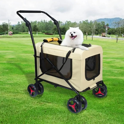 Pet Carrier with 4 Wheels, Detachble, Clean and Replace Pet Basket, Portable and Foldable Pet Travel Stroller for Small/Medium Dog - detachable carrier
