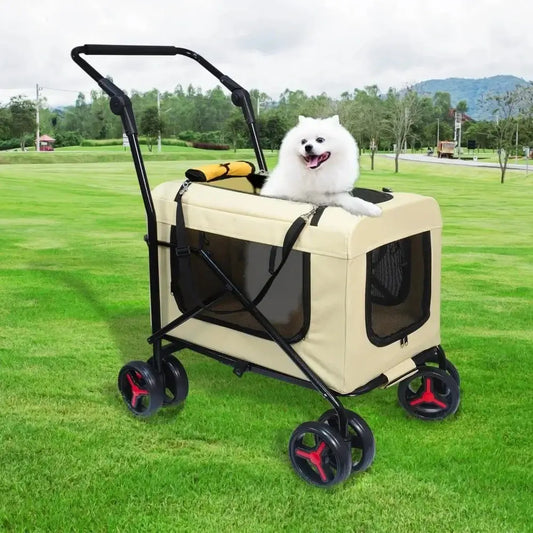 Pet Carrier with 4 Wheels, Detachble, Clean and Replace Pet Basket, Portable and Foldable Pet Travel Stroller for Small/Medium Dog - detachable carrier