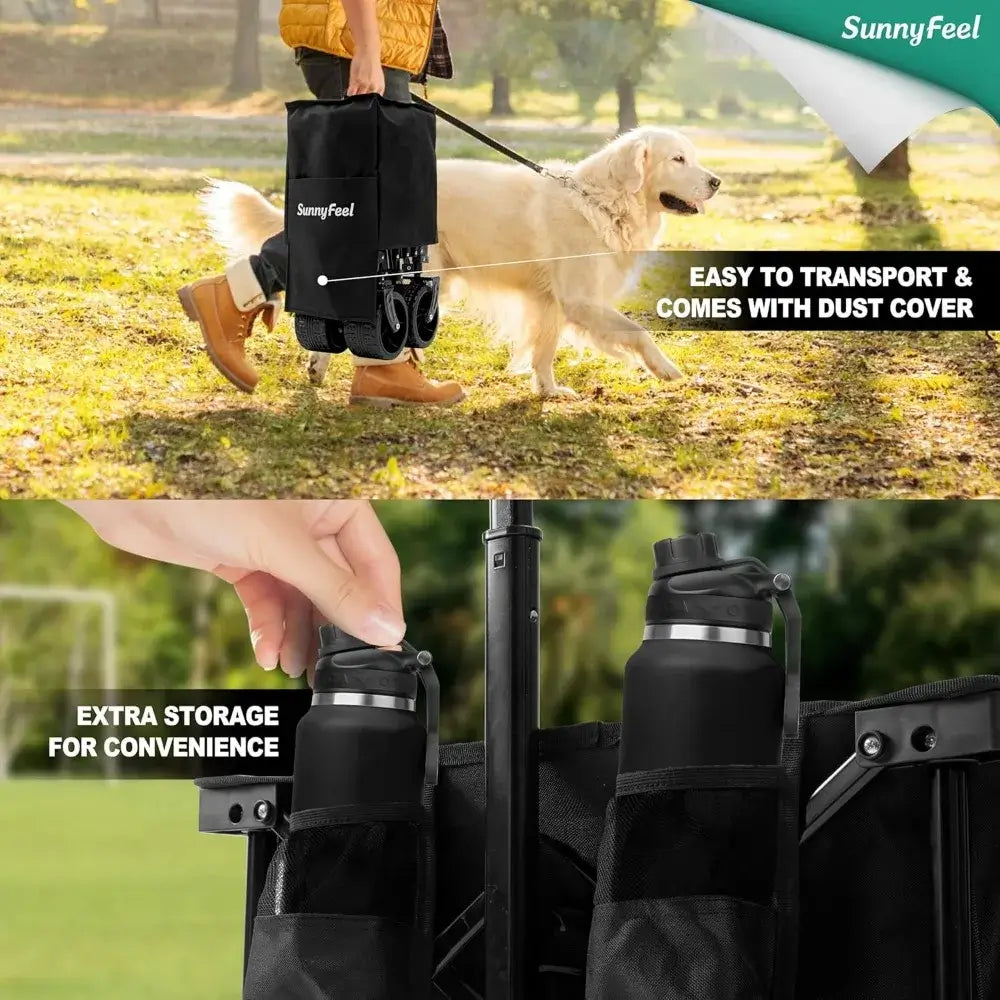 Heavy Duty Foldable Wagon Cart, Foldable with Wheels, Extra Long Fold Up Wagons Carts with Side Pocket and Brakes - compact foldable with bag