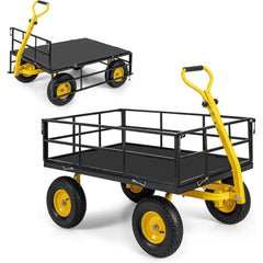 1200LBS Utility Wagon with 4 Removable Sides, 13” Pneumatic Wheels, Adjustable Handle, Convert into Flatbed, 3-in-1 Heavy Duty