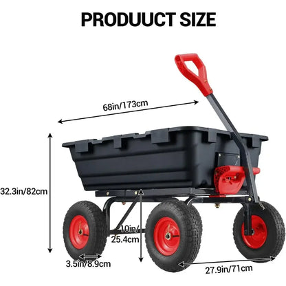 Heavy Duty Garden Dump Cart, Collapsible, w/Wood Roll Top, Adjustable Handle, Drop-Gate, All-Terrain Wheels, Heavy-Duty Folding Frame - product dimensions