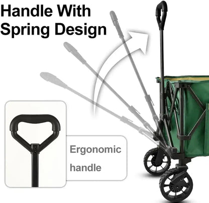 Folding Wagon with Table, 400Lbs Heavy Duty Outdoor, Park, Beach Wagon with Table and Side Pocket for Garden, Camping, Sports - ergonomic handle
