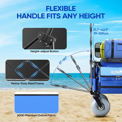 Beach Wagon with All-Terrain Balloon Wheels - Extendable Handle