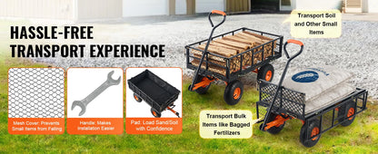 400lbs Steel Garden Dump Cart, Heavy Duty, Wagon with Removable Sides Convert to Flatbed Utility Liner 10in