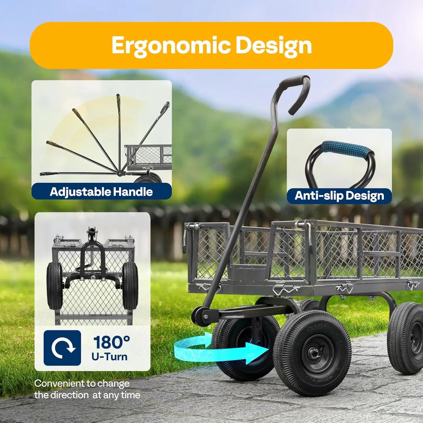 Heavy Duty 880 Lbs Capacity Folding Utility Cart Wagon