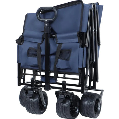 3-in-1 Heavy-Duty, Convertible, Folding Wagon Cart with Bench Seat & Storage – 500lb Capacity, 180L All-Terrain Wagon for Camping,