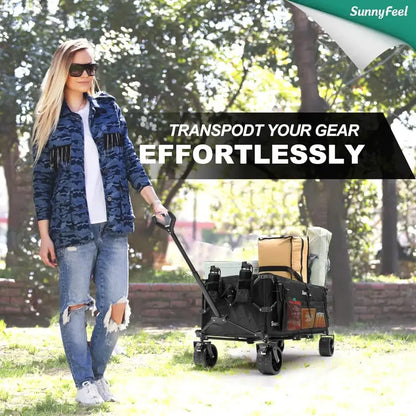 Heavy Duty Foldable Wagon, Foldable with Wheels, Extra Long Fold Up Wagons Carts with Side Pocket and Brakes - 400lbs capacity