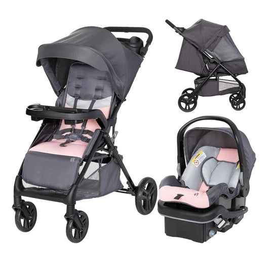 Carriage Stroller Travel System with Infant Car Seat, Dash Pink, Effortless folding w/the quick in-seat fold