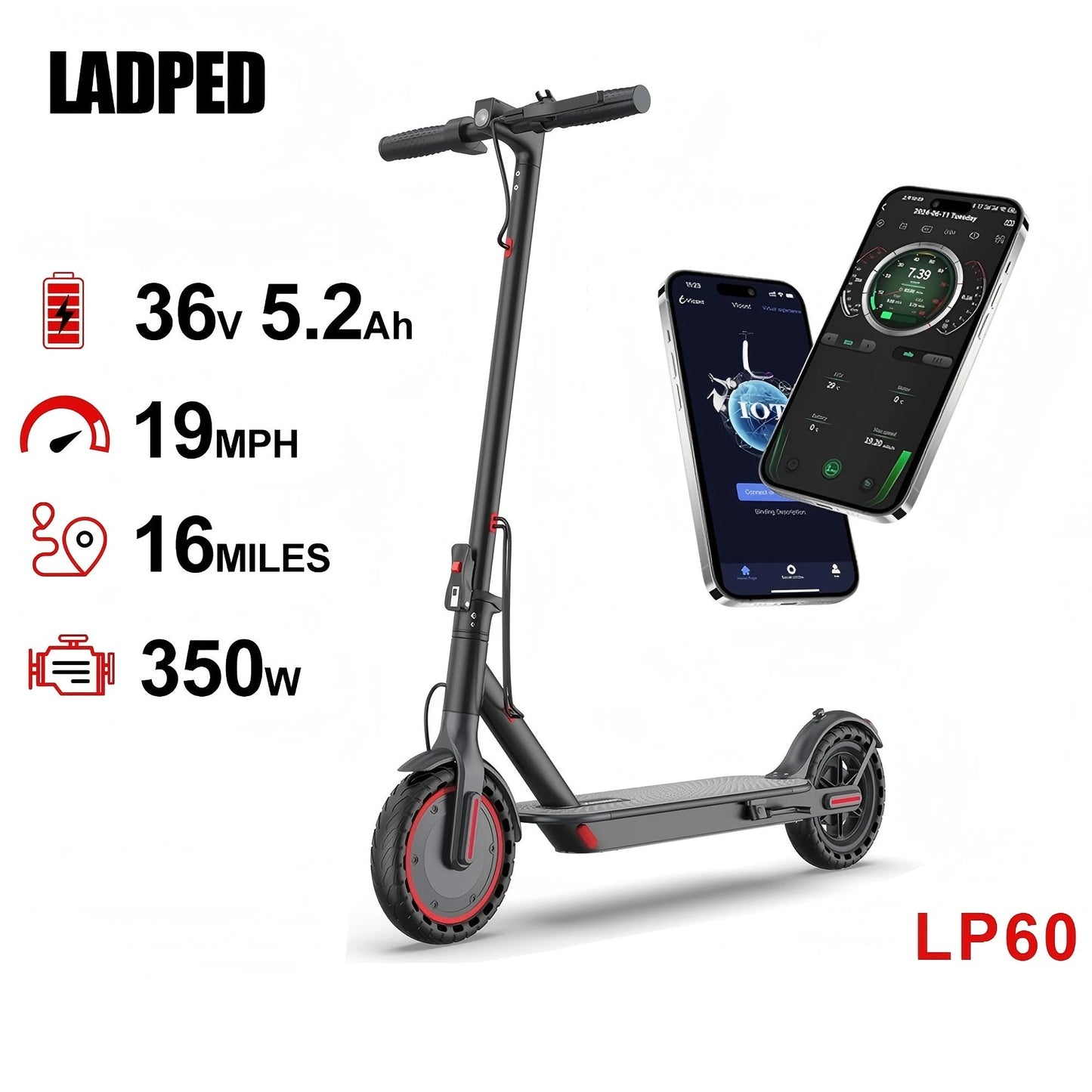 Electric Scooter for Adult, 350W 19MPH, APP Smart, 8.5inch tire, Foldable, 16Miles Max Range