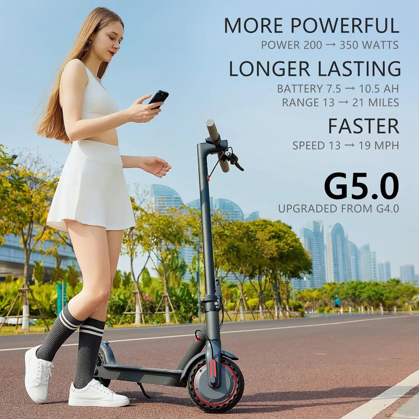 G5.0 Adult Foldable Electric Scooter, 36V 10.5AH 21Miles Long Range 19Mph 350 Motor