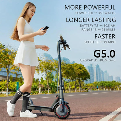 G5.0 Adult Foldable Electric Scooter, 36V 10.5AH 21Miles Long Range 19Mph 350 Motor
