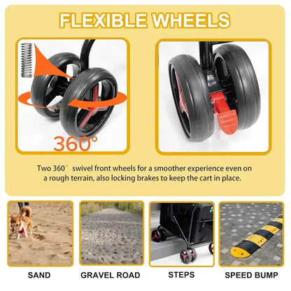 Pet Carrier with 4 Wheels, Detachble, Clean and Replace Pet Basket, Portable and Foldable Pet Travel Stroller for Small/Medium Dog - flexible wheels