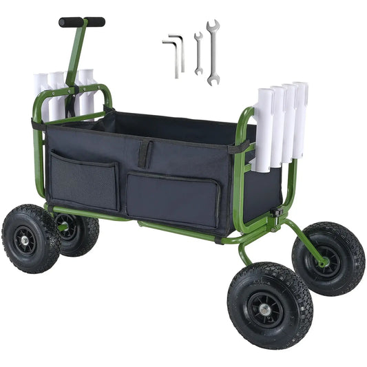 Foldable Fishing Cart, Marine Foldable Cart with (4 ) 11" Wheels, 8 Rod Holders, Pier Wagon Trolley for Sand, Picnic - foldable fishing cart