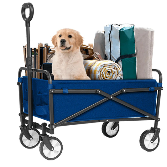 Wagon Cart Foldable with All-Terrain Wheels & Adjustable Handle, Portable Heavy Duty 300LBS Weight